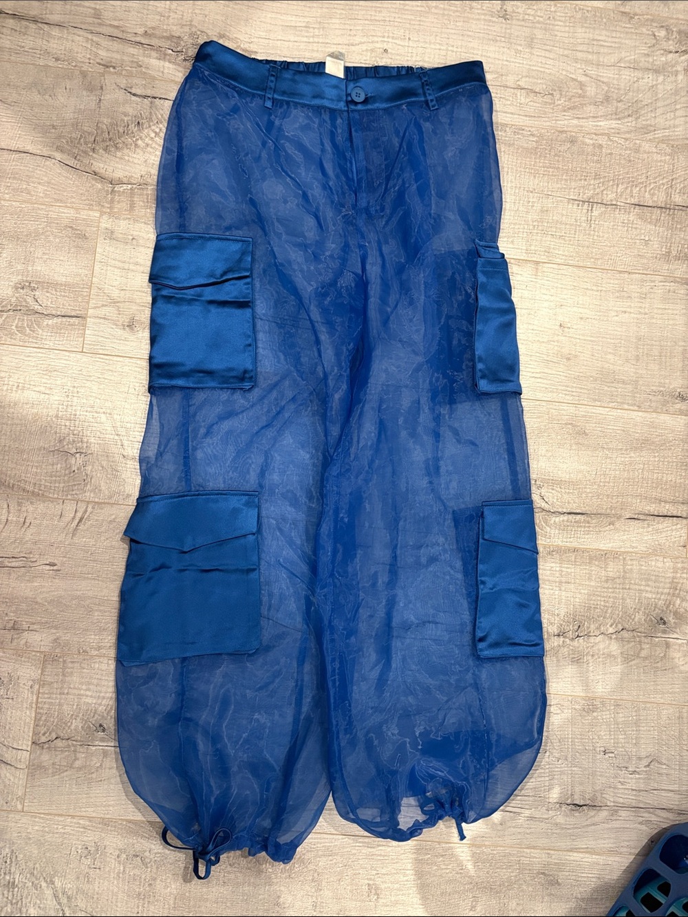 SHEIN Blue Wide-Leg Sheer Cargo Pants